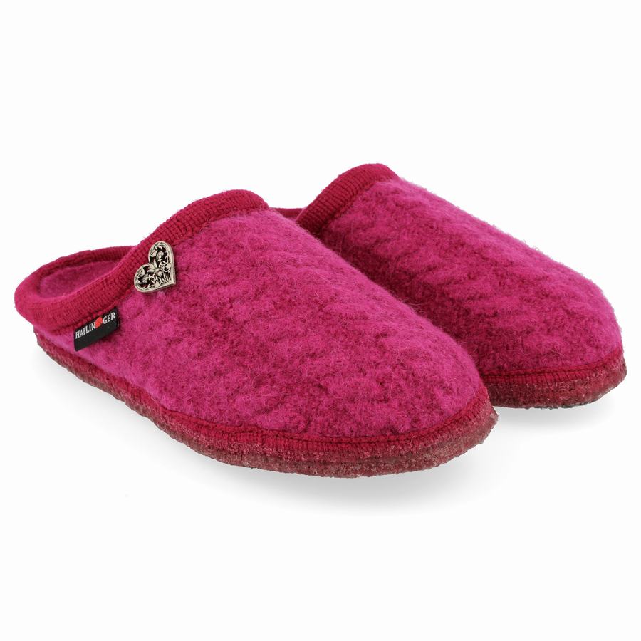 Haflinger Herzerl Donna Pantofole con suola morbida Rosa Rosse | ASF3148TY