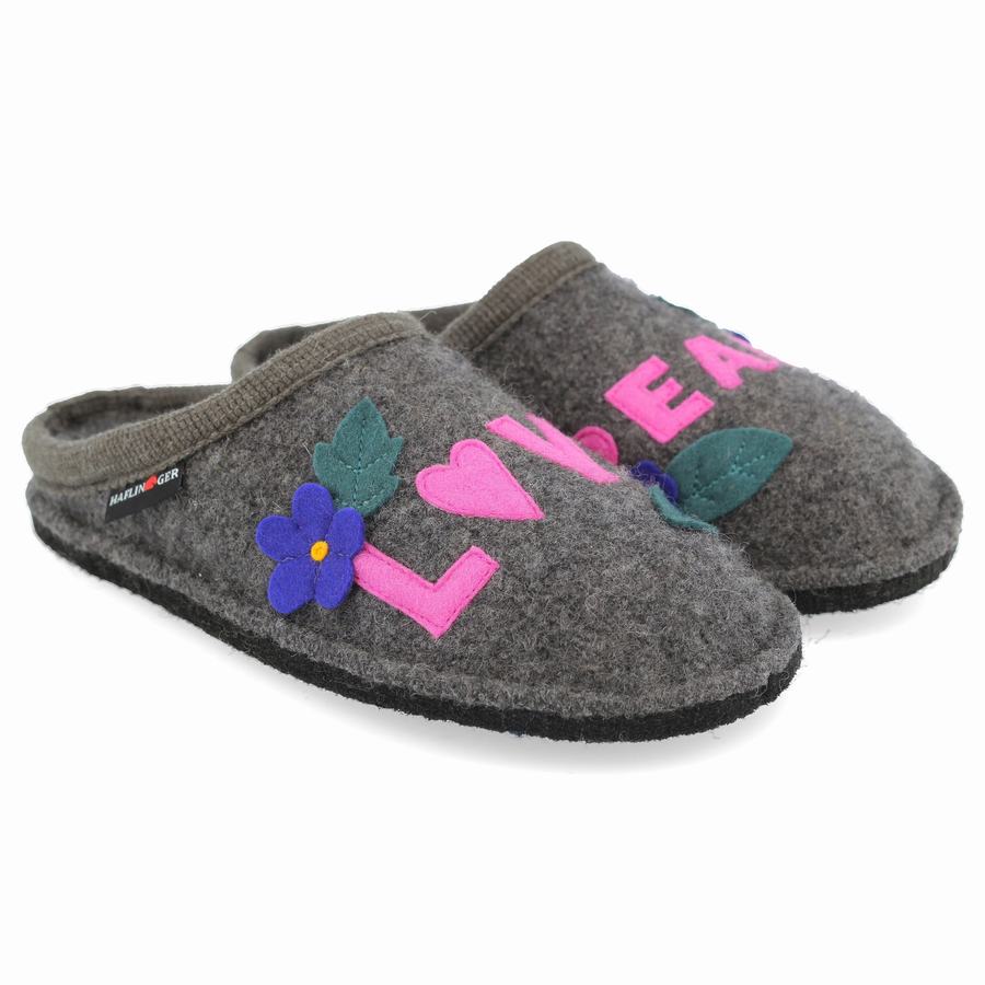 Haflinger Love & Peace Donna Pantofole Novelty Grigie | WLH419ZS