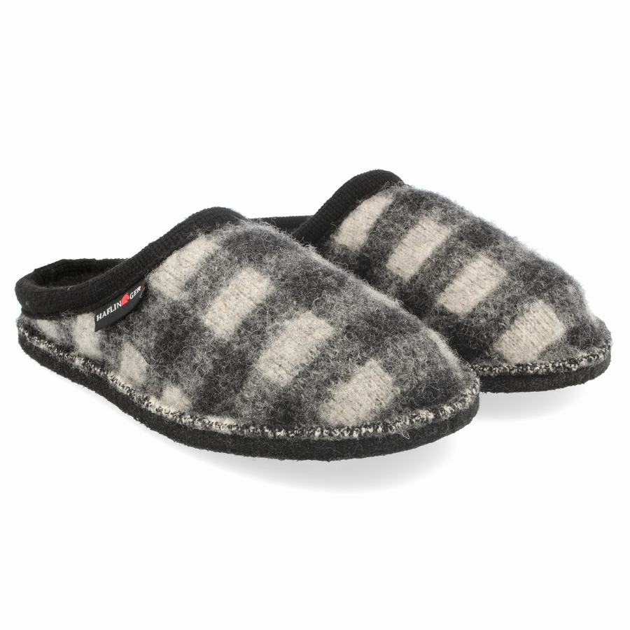 Haflinger Plaid Uomo Pantofole Novelty Nere Bianche | VID816RT